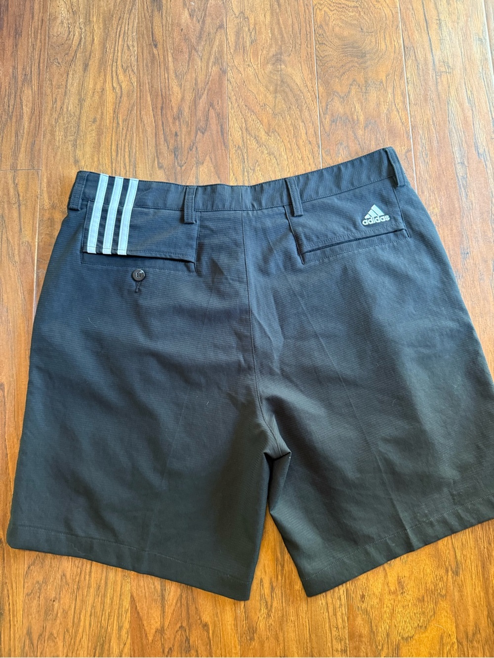 adidas Black Men’s Athletic Golf Shorts with Light Gray 3-Stripes